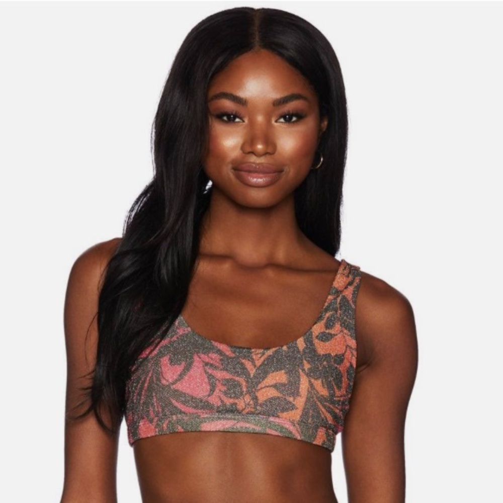 Beach Riot Floral Scoop Neck Bikini Top in Pink and Orange never worn